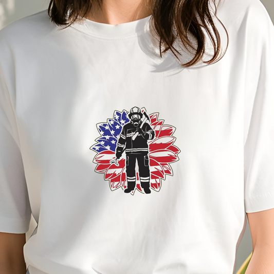 Patriotic Sunflower Firefighter T-shirt