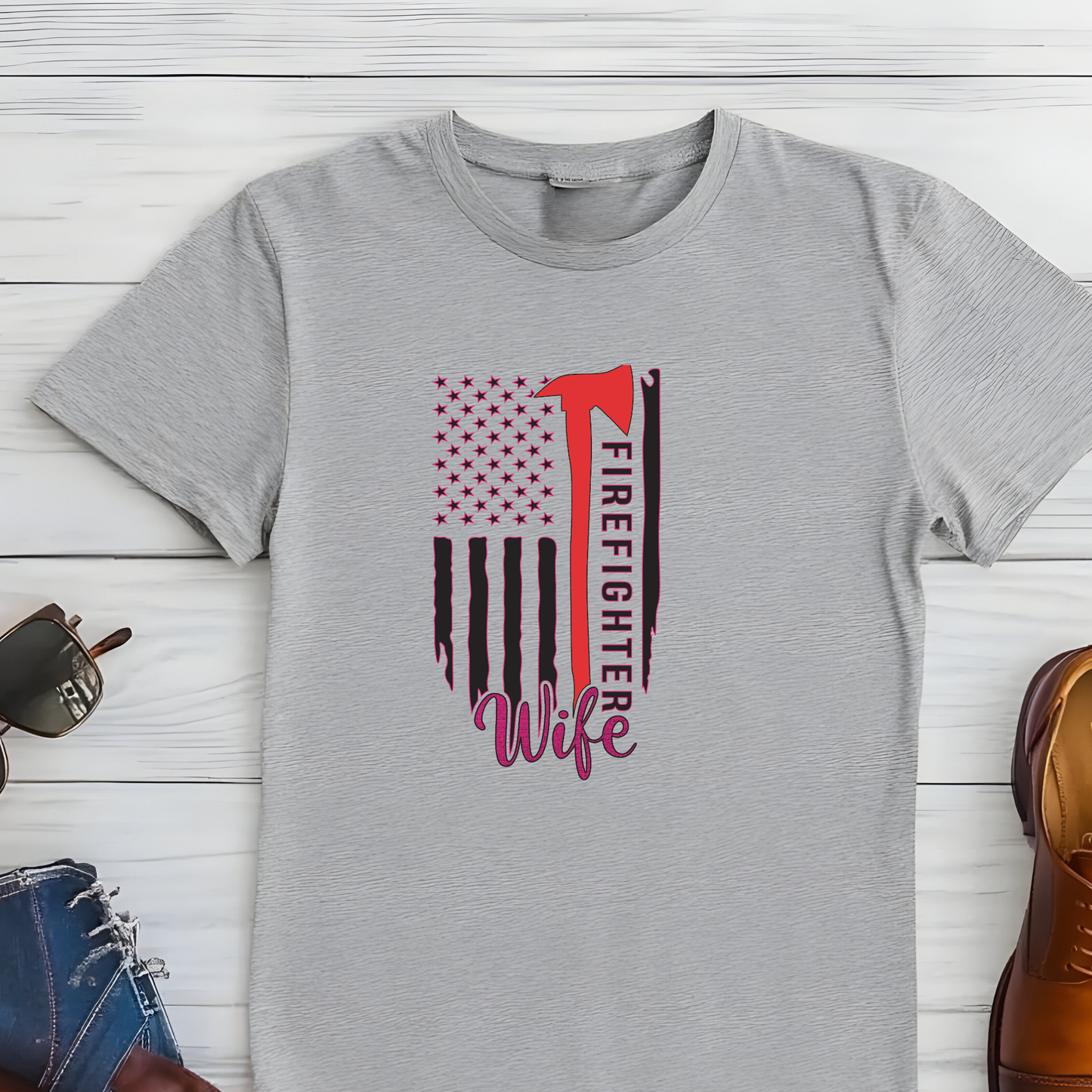Thin Red Line Fire Wife T-shirt