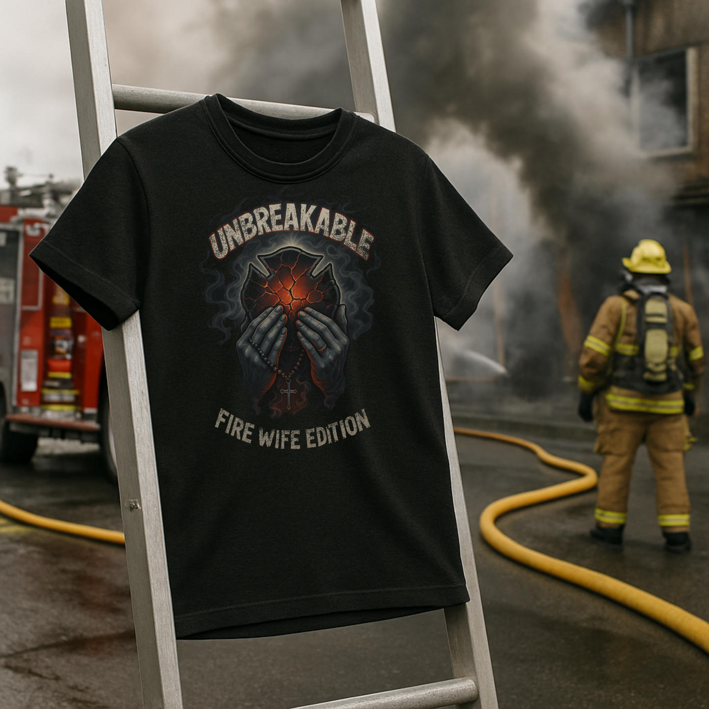 Unbreakable Fire Wife Edition T-Shirt – Faith, Strength, and Firefighter Pride
