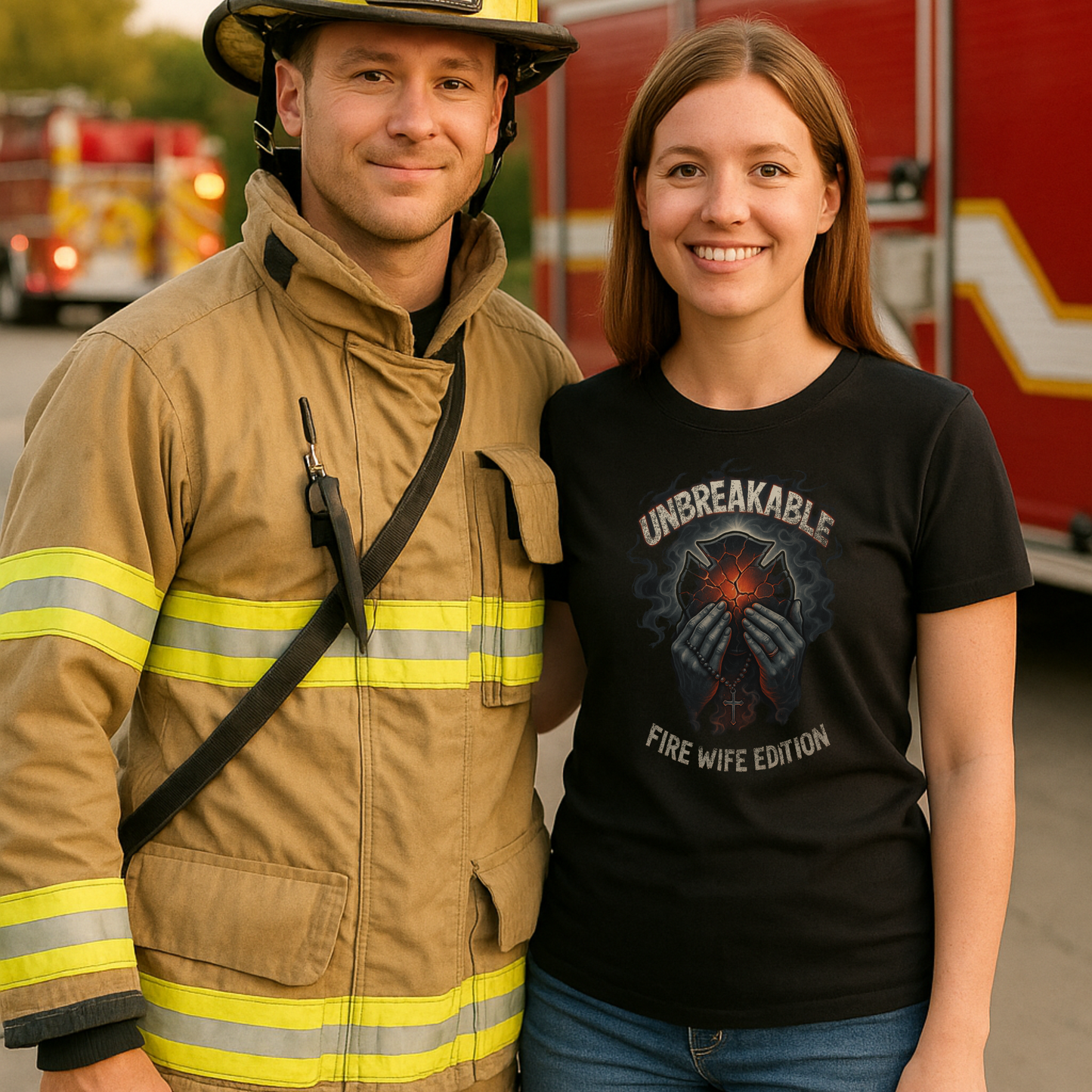 Unbreakable Fire Wife Edition T-Shirt – Faith, Strength, and Firefighter Pride