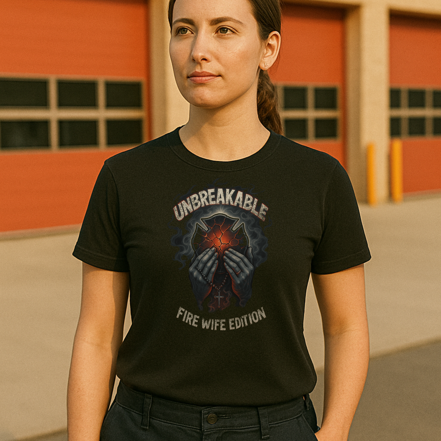 Unbreakable Fire Wife Edition T-Shirt – Faith, Strength, and Firefighter Pride