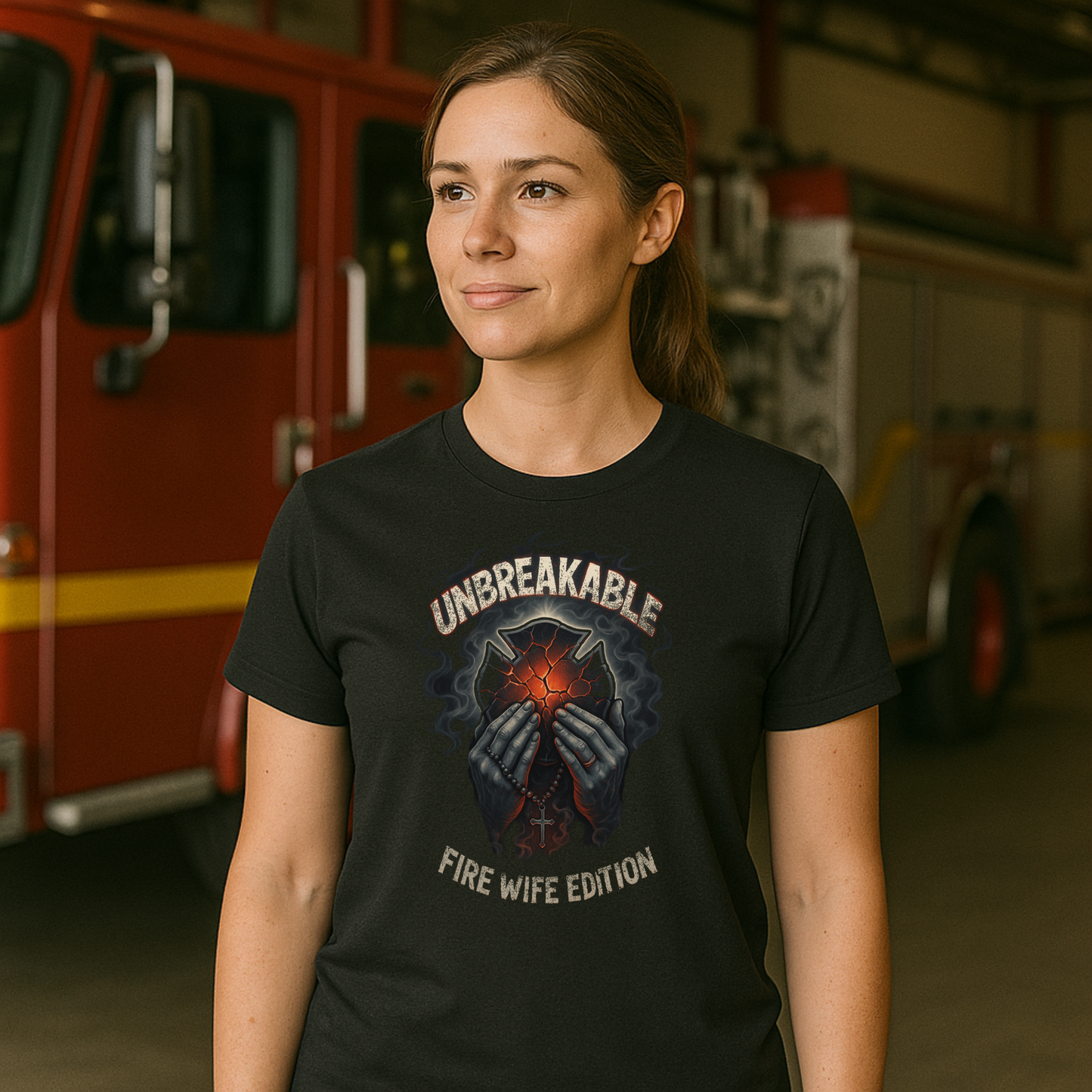 Unbreakable Fire Wife Edition T-Shirt – Faith, Strength, and Firefighter Pride